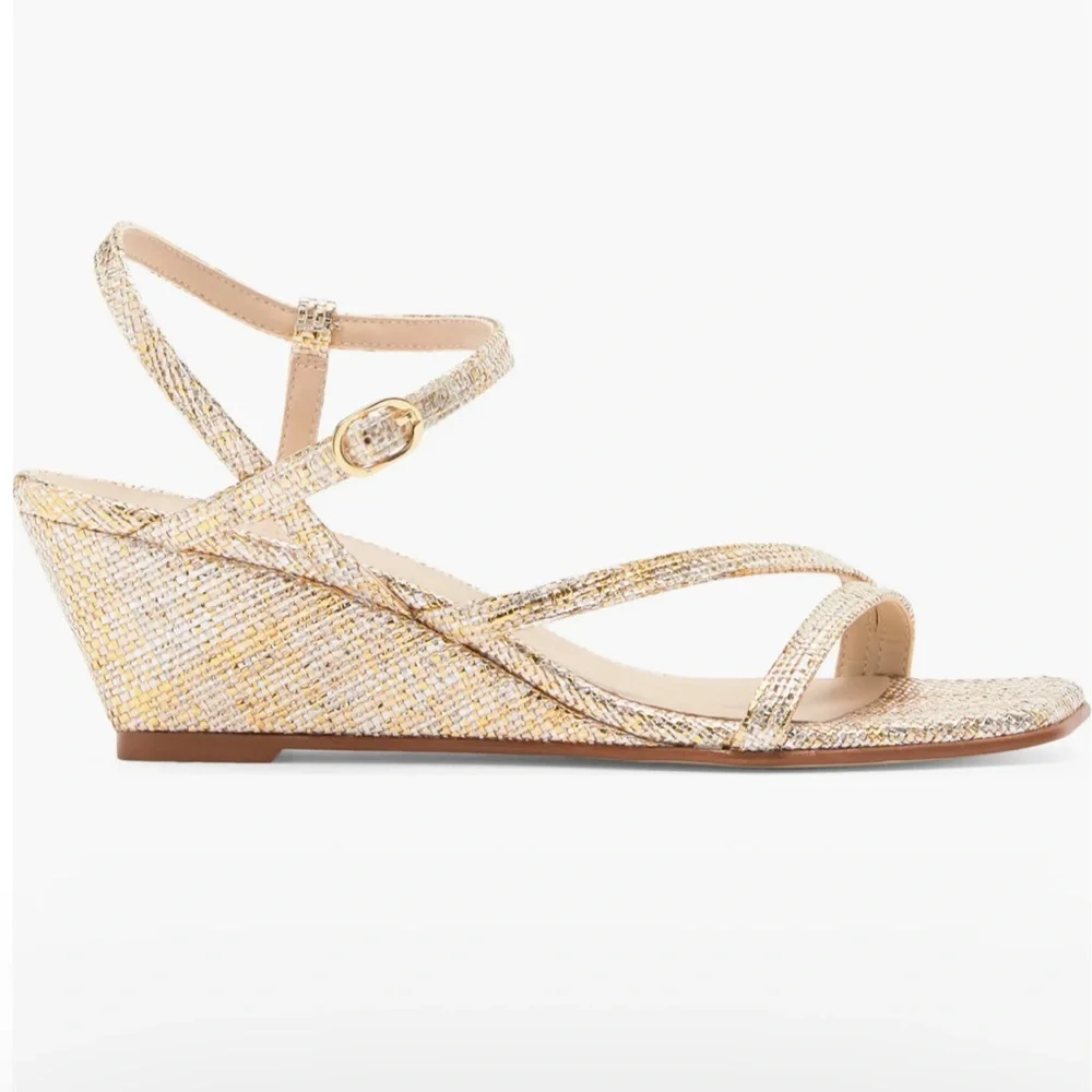 🌹STUART WEITZMAN 🌹 Oasis 50 Wedge Sandal In Gold Size: 9B - Picture 2 of 10